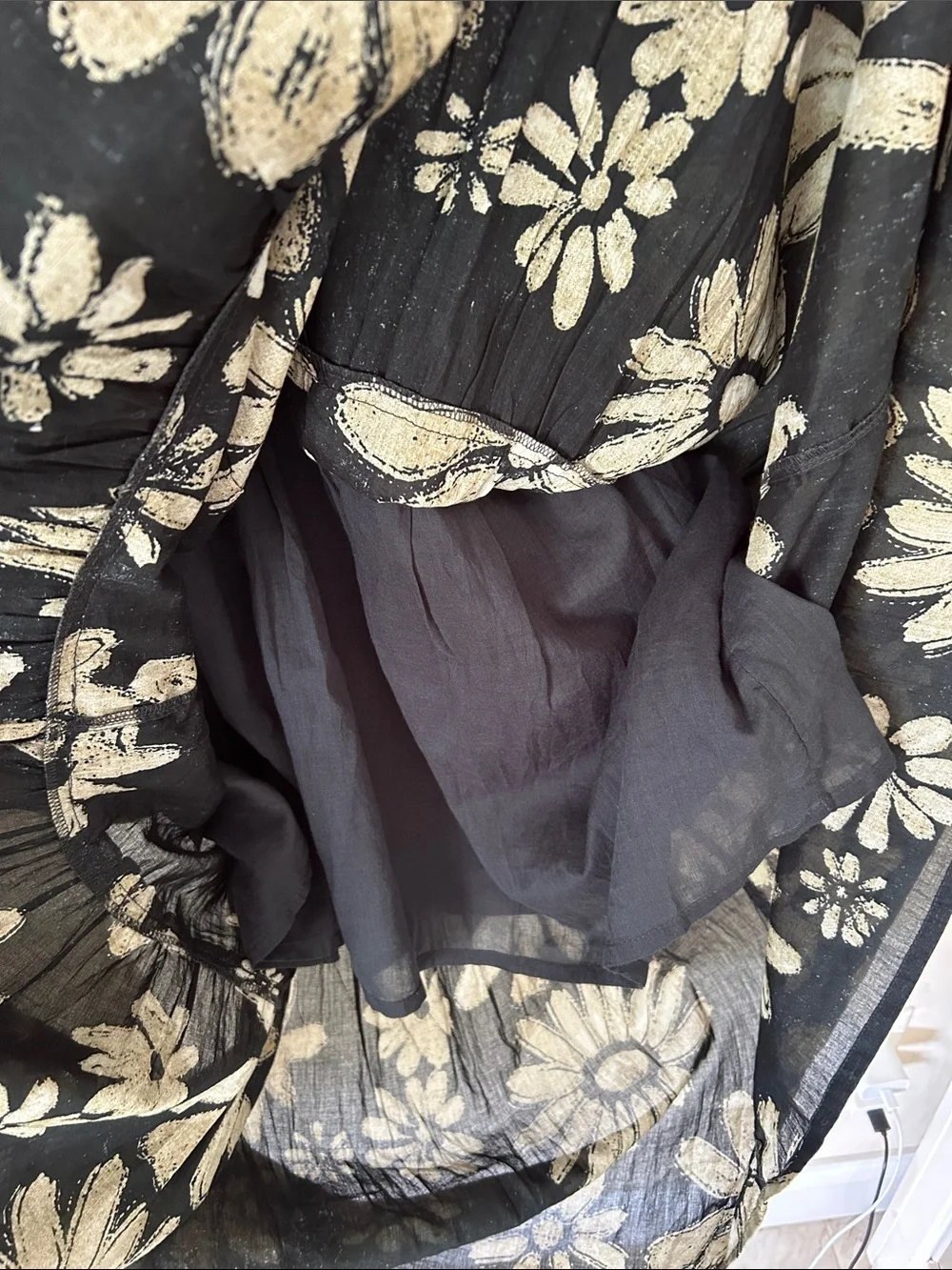 Natural life Adele Cotton black cream boho floral Maxi Dress M